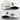 Two white baseball caps with black accents and branding on a light gray background.