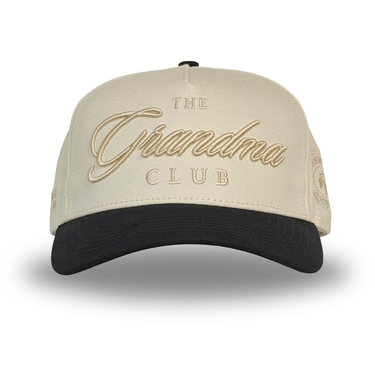 Beige cap with 'The Grandma Club' text on a white background