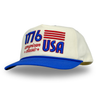 Cap with '1776 American Classic USA' text and flag design on a white background