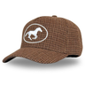 Brown textured cap with a white horse logo on a white background