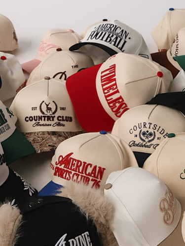 Collection of various Citrusy hats with different designs and text on a white background