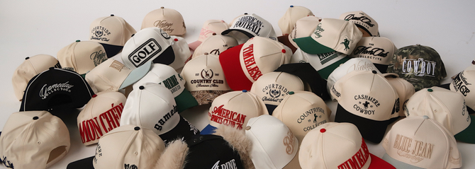 Collection of various Citrusy hats with different designs and text on a white background